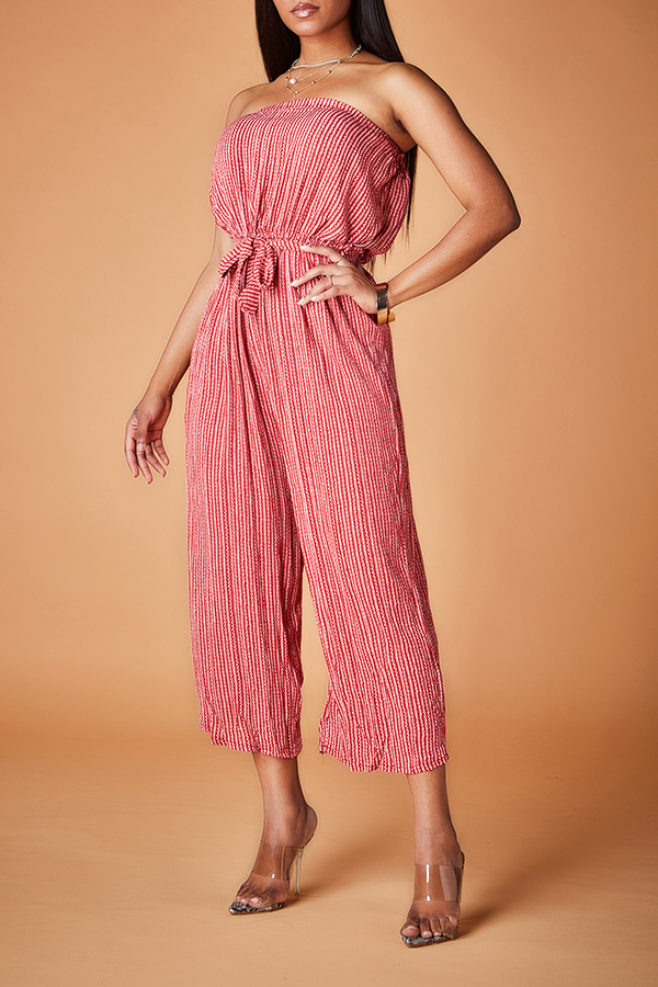 

Lovely Chic Dew Shoulder Print Red One-piece Jumpsuit