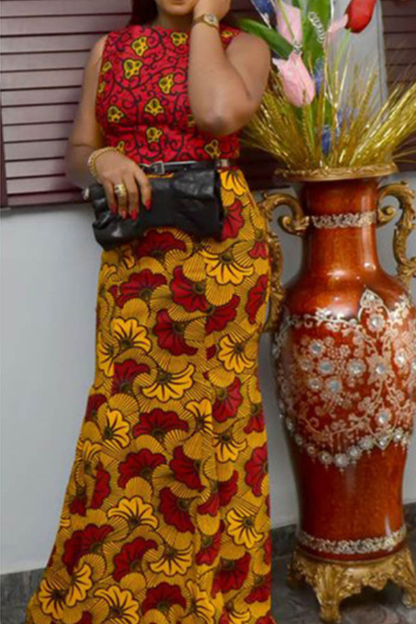 

Lovely Chic Print Red Maxi Dress