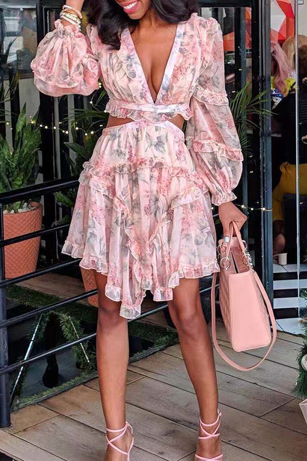

Lovely Chic Deep V Neck Pink Knee Length Dress