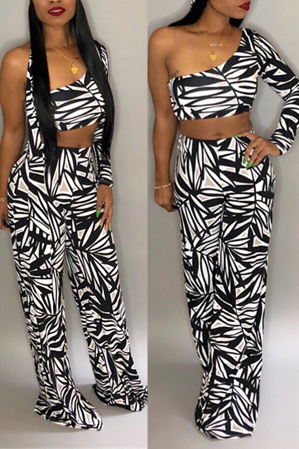 

Lovely Trendy One Shoulder Black Two-piece Pants Set