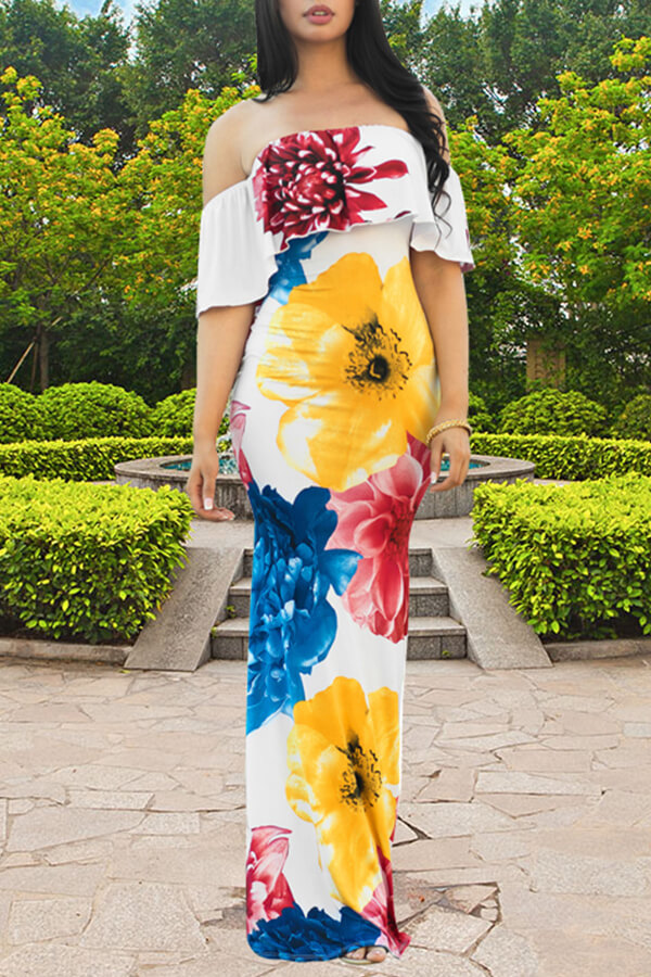 

Lovely Bohemian Flounce Design White Dress