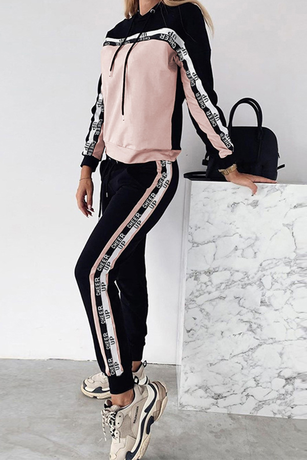 

Lovely Sportswear Patchwork Apricot Two-piece Pants Set