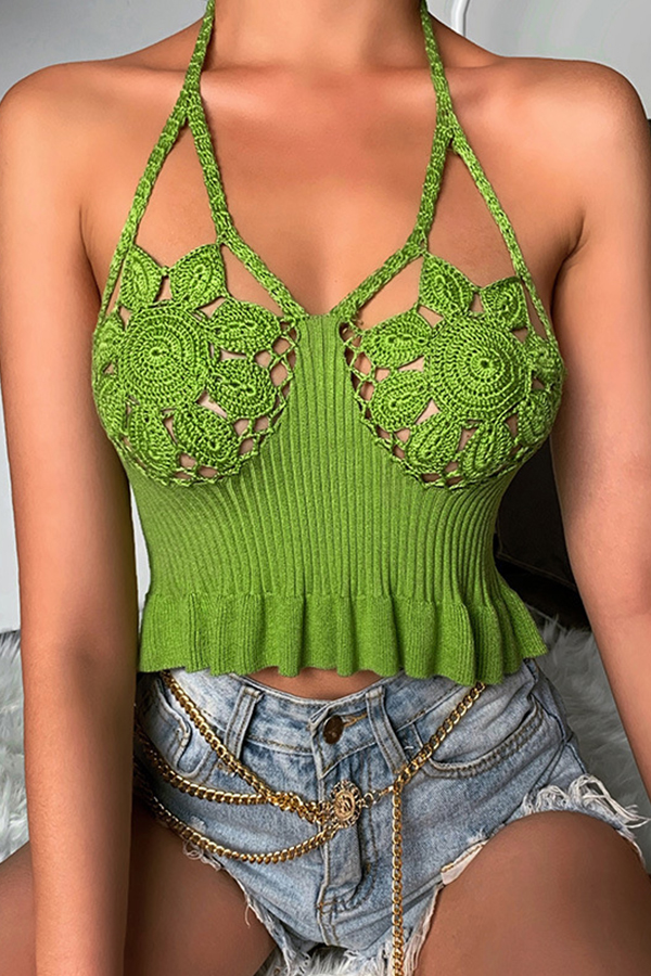 

Lovely Chic Hollow-out Green Tank Top