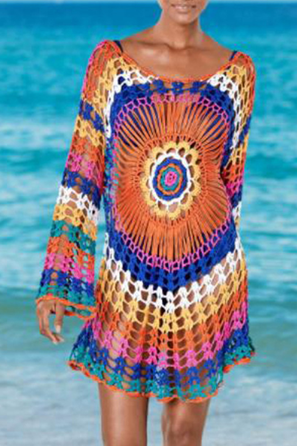 

Lovely Hollow-out Multicolor Beach Dress, Multi