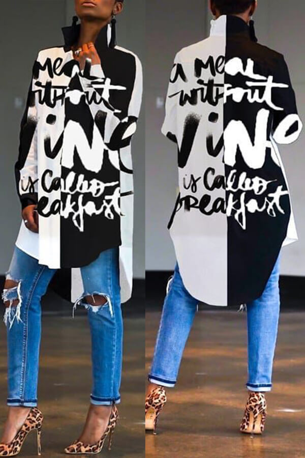 

Lovely Casual Print Black Blouse