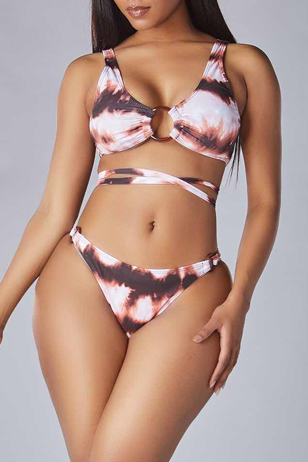 

Lovely Lace-up Multicolor Two-piece Swimsuit, Multi