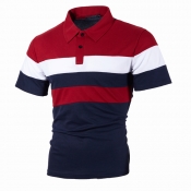 Lovely Casual Color-lump Red Polo Shirt