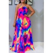 Lovely Casual Spaghetti Strap Print Multicolor Max