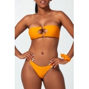 Lovely Hollow-out Yellow Two-piece Swimwear