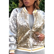 Lovely Casual Patchwork Gold Coat