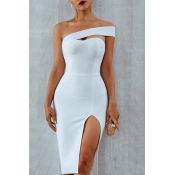 Lovely Party One Shoulder White Knee Length Dress