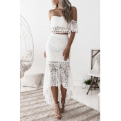 Lovely Chic Flounce Hollow-out White Two-piece Ski