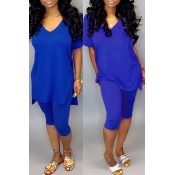 Lovely Casual Basic Skinny Deep Blue Two-piece Pan