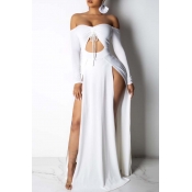 Lovely Sexy Hollow-out White Maxi Dress