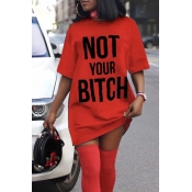 Lovely Chic Letter Print Red Mini T-shirt Dress