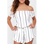 Lovely Casual Striped White One-piece Romper