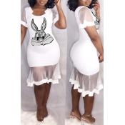 Lovely Sweet Patchwork White Knee Length Dress