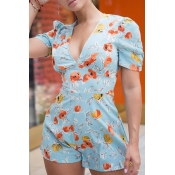 Lovely Trendy Print Baby Blue Romper