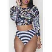 Lovely Plus Size Print Multicolor  Two-piece Swims