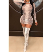 Lovely Trendy Snakeskin Print Grey Mini Dress