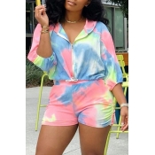 LW Casual Print Blue Two-piece Shorts Set