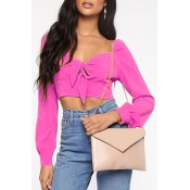 Lovely Chic V Neck Crop Top Rose Red Blouse