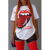 LW COTTON Casual Basic Letter Print White T-shirt