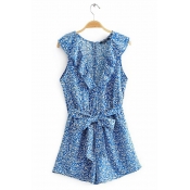Lovely Bohemian Floral Print Blue One-piece Romper
