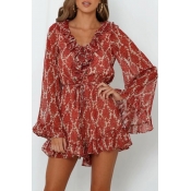 Lovely Chic Flounce Print Red One-piece Romper
