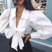 Lovely Trendy Knot Design White Blouse