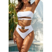 Lovely Hollow-out White Two-piece Swimsuit