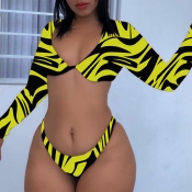 Lovely Striped Yellow Two-piece Swimsuit