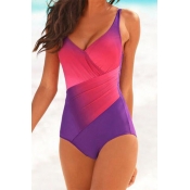 Lovely Patchwork Purple One-piece Swimsuit