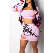 LW Trendy Print Pink Two-piece Skirt Set (Without 