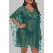 Lovely Chic See-through Green Plus Size Beach Blou