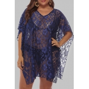 Lovely Chic See-through Blue Plus Size Beach Blous