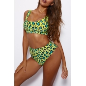 Lovely Leopard Print Yellow Two-piece Swimsuit