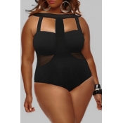 Lovely Plus Size Hollow-out Black One-piece Swimsu