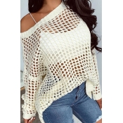 Lovely Casual Hollow-out White Sweater