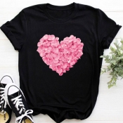Lovely Casual Heart Black T-shirt