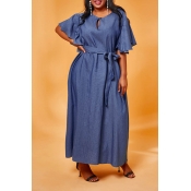 Lovely Casual Loose Blue Ankle Length Plus Size Dr