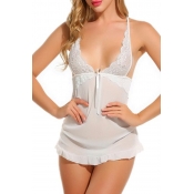 Lovely Chic V Neck White Babydolls