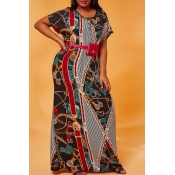 Lovely Casual Print Multicolor Maxi Plus Size Dres
