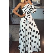 Lovely Chic Dot Print Black And White Maxi Dress