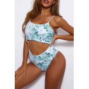 Lovely Print Green One-piece Swimsuit