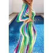 Lovely Leisure Striped Print Multicolor Maxi Dress