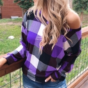Lovely Chic Plaid Print Purple Sweatshirt Hoodie
