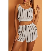 Lovely Trendy Striped White Two-piece Shorts Set