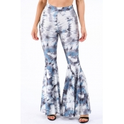 Lovely Casual Flared Print Blue Pants