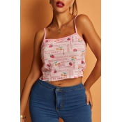 Lovely Casual Print Pink Camisole